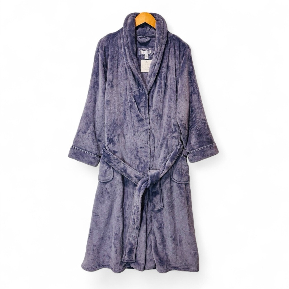 Carole Hochman Robe Women's L Purple Plush Fleece Shawl Collar Tie Soft Cozy NWT